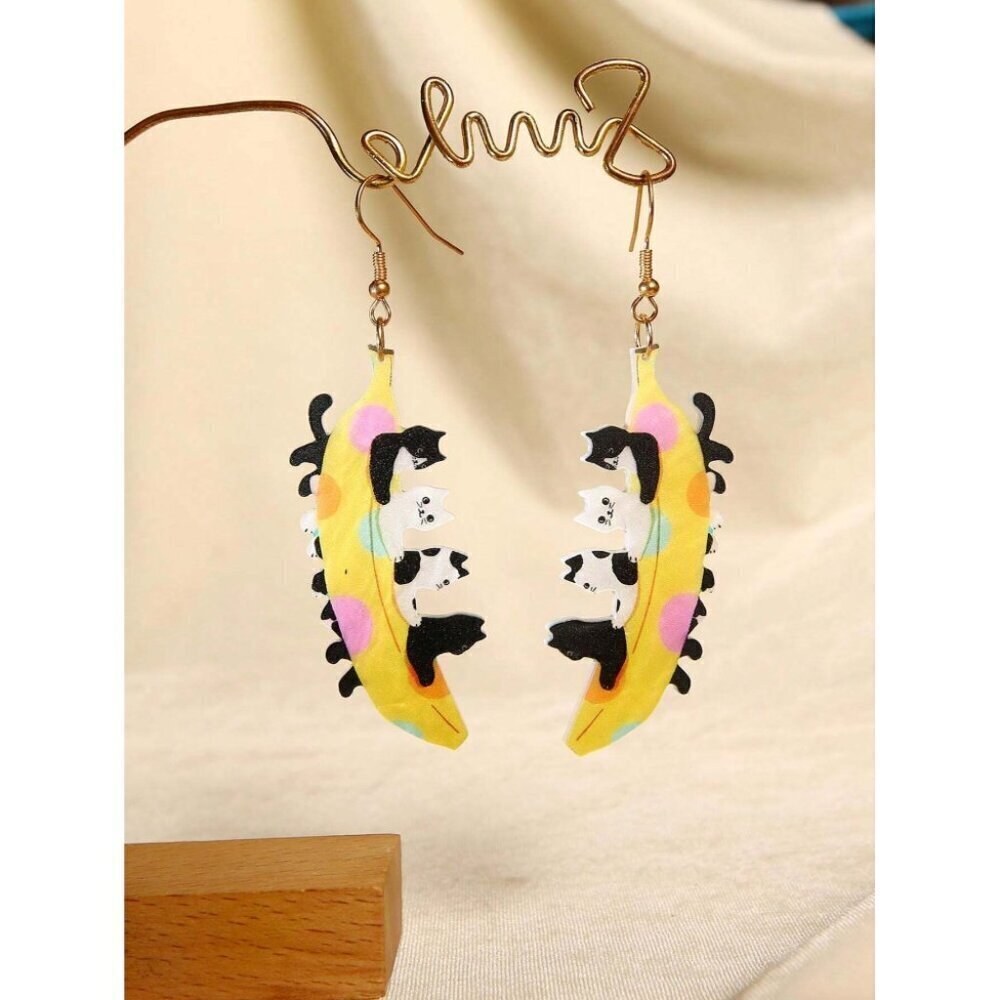 Pink cat Funky Jewelry Cute Angel Baby Holding Flower Drop Dangle Earrings